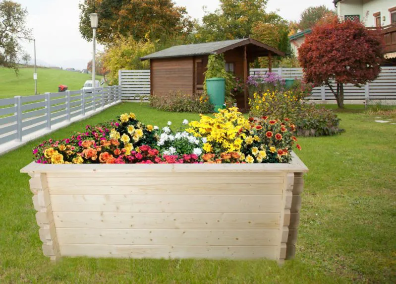 Hochbeet Gartenfreude aus Blockbohlen - Sockelmaß: 198 x 98 cm, Bohlenstärke: 44 mm
