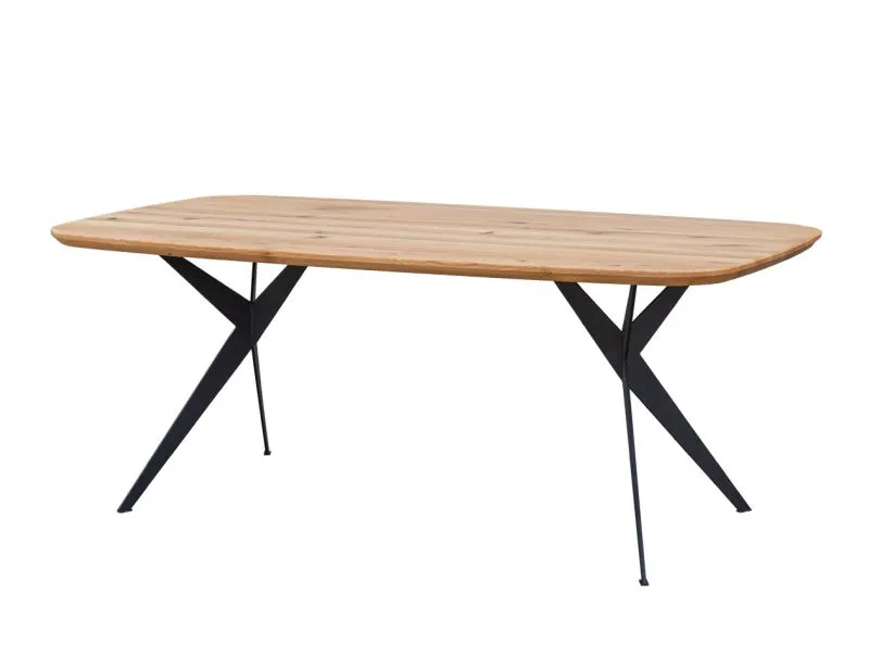 Eichentisch 180 x 90 cm Guiers 02, aus Massiven Eichenholz, geölte Oberfläche, schwarze Metallbeine, Tischplatte 4 cm dick, Maße: 78 x 180 x 90 cm
