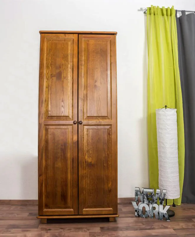 Kleiderschrank | 2 Drehtüren | 1 Fach | mit Kleiderstange | 80 cm breit | Massivholz | Farbe: Eiche Abbildung