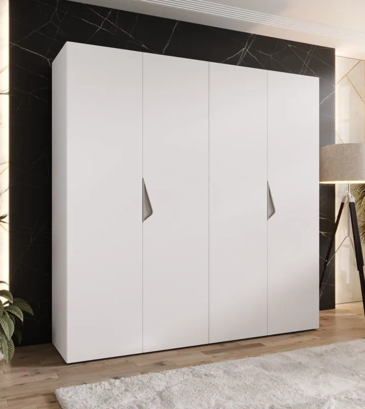 Drehtürenschrank | 2 Meter breit | 2 Kleiderstangen | Farbe: Weiß | Griffe: Kaschmir | Maße: 200 x 52 x 202 cm | Kleiderschrank | 2 Fächer | 4 Türen
