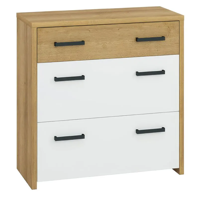 Schuhschrank Monclova 03, Farbe: Riviera Eiche / Weiß Glanz - Abmessungen: 94 x 92 x 40 cm (H x B x T)