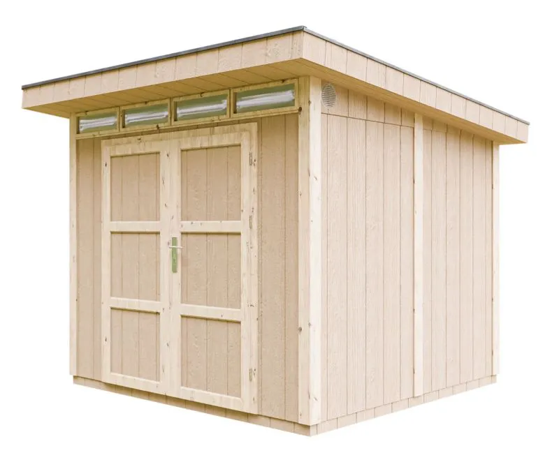 Gartenhaus Weitra mit Doppeltür und Schloss, Dach: Bitumenschindeln, Fußboden inkludiert, Naturbelassen, Nutzfläche: 6 m², 236 x 250 cm, Wand: 10 mm