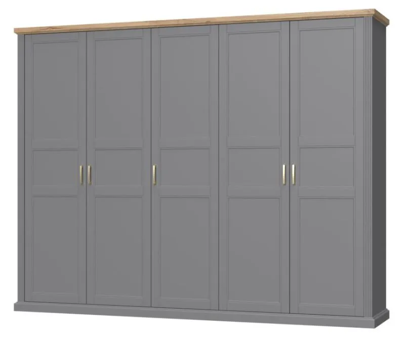 Großer 291 cm breiter Kleiderschrank mit 5 Türen | Farbe: Grau Abbildung