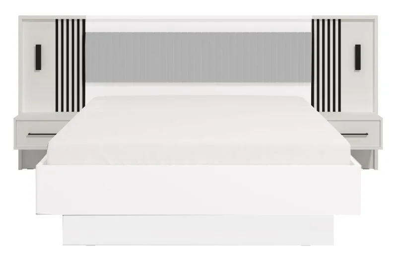 2er Set Nachtkommode Indika 06, Farbe: Weiß / Weiß Matt / Schwarz, eine Schublade, ABS, Maße: 115,5 x 93,5 x 35 cm, für Schlafzimmer
