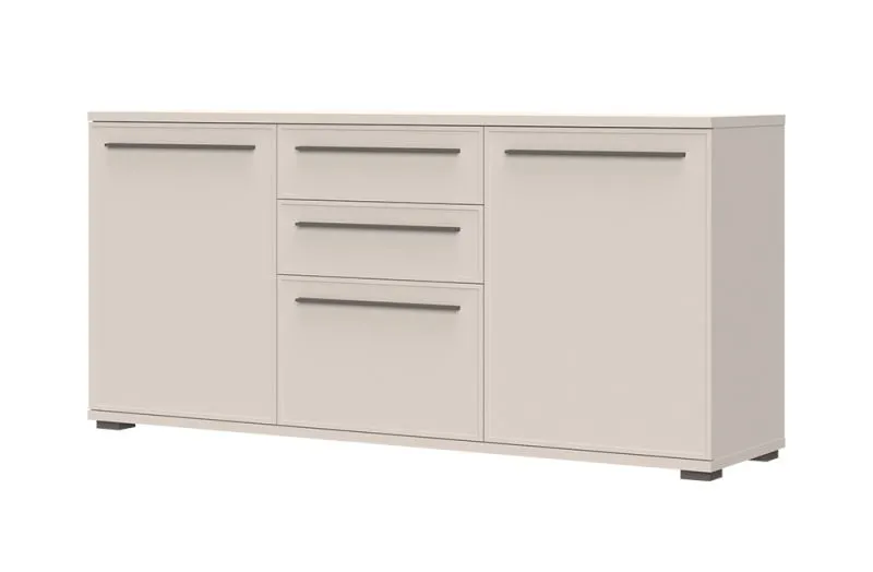 Kommode mit zwei Schuladen Neiafu 124, Farbe: Kaschmir, drei Türen, verstellbare Füße, fünf Fächer, Maße: 85 x 180 x 46 cm, einfaches und modernes Design