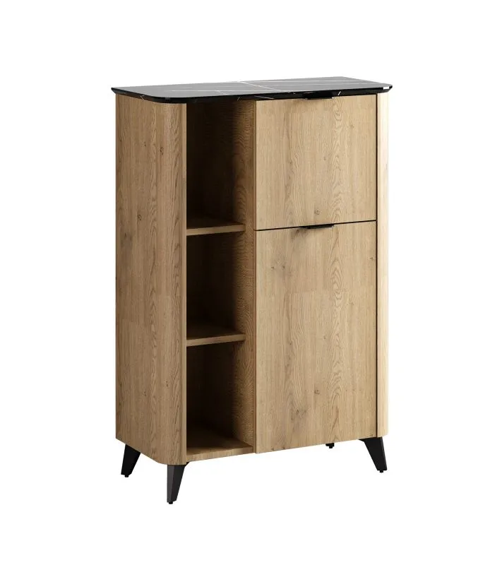 Highboard / Kommode | Eiche Cremona / Schwarzer Marmor | Griffe aus Metall | ABS-Kantenschutz | 78 x 36,5 x 114 cm | 6 Fächer | 2 Türen