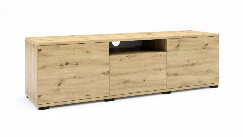 TV-Schrank / TV-Möbel mit Push-to-open Funktion Zapopan 98, Farbe: Eiche Artisan, Maße: 42 x 150 x 40 cm, vier Fächer, drei Türen, gute Verarbeitung