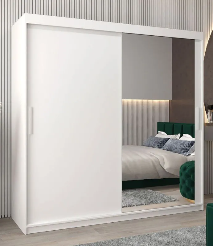 200 cm breiter Kleiderschrank mit 10 Fächern und 2 Türen | Farbe: Weiß Abbildung