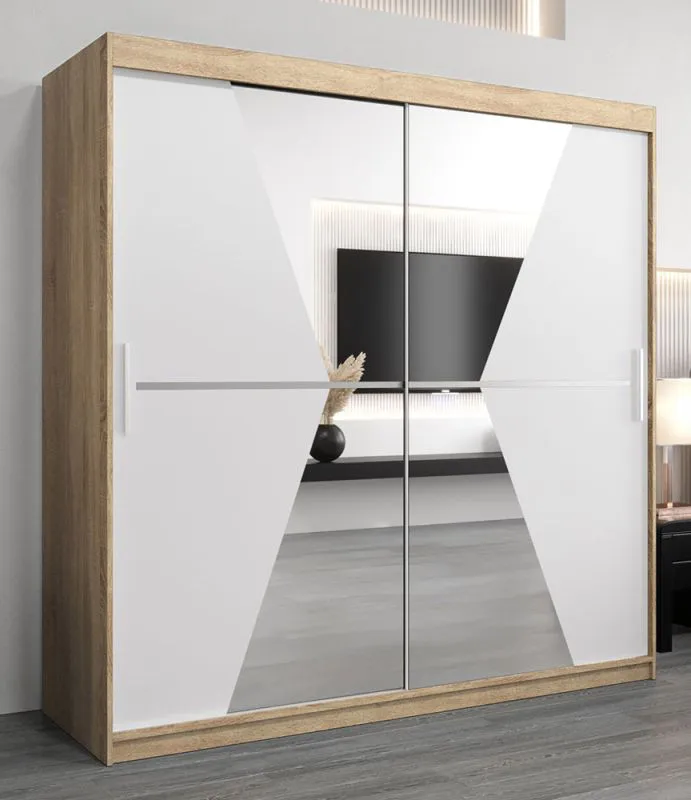 2 Meter breiter Kleiderschrank mit 2 Türen | Farbe: Sonoma Eiche / Weiß Abbildung