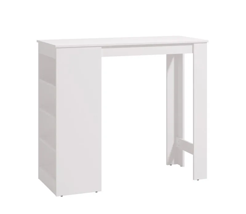 Stehtisch mit Stauraum Luji 01, Farbe: Weiß, ABS-Kantenschutz, modernes Design, vier Fächer, Maße: 105 x 120 x 50 cm, für Esszimmer