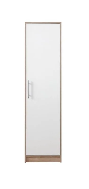 Garderobenschrank schmal, Farbe: Weiß / Eiche - Abmessungen: 190 x 50 x 56 cm (H x B x T) Abbildung
