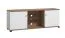 TV-Schrank / TV-Möbel mit zwei Türen Kanjiza 02, Farbe: Eiche Flagstaff / Weiß / Weiß Hochglanz, zwei Kabeldurchführungen, Maße: 59,5 x 157 x 40 cm, sechs Fächer