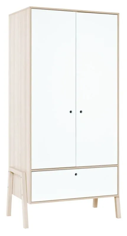 Drehtürenschrank / Kleiderschrank Hildrid 04, Farbe: Akazie / Weiß - Abmessungen: 203 x 100 x 60 cm (H x B x T)