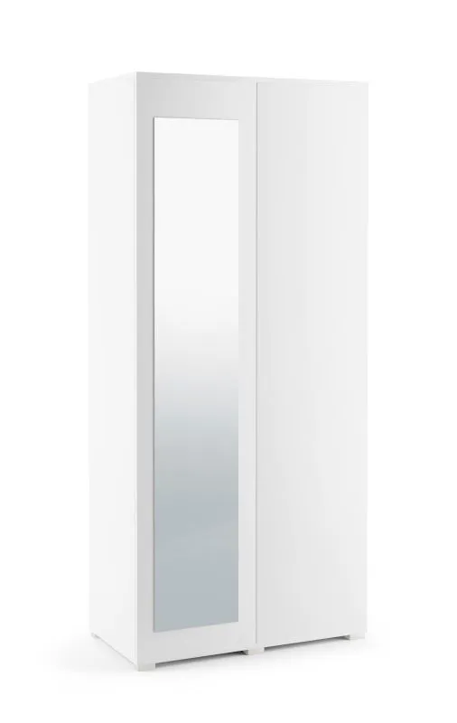 Drehtürenschrank mit zwei ausziehbare Kleiderstangen Zapopan 22, Farbe: Weiß, zwei Fächer, Maße: 185 x 90 x 40 cm, eine Spiegeltür, für Garderobe