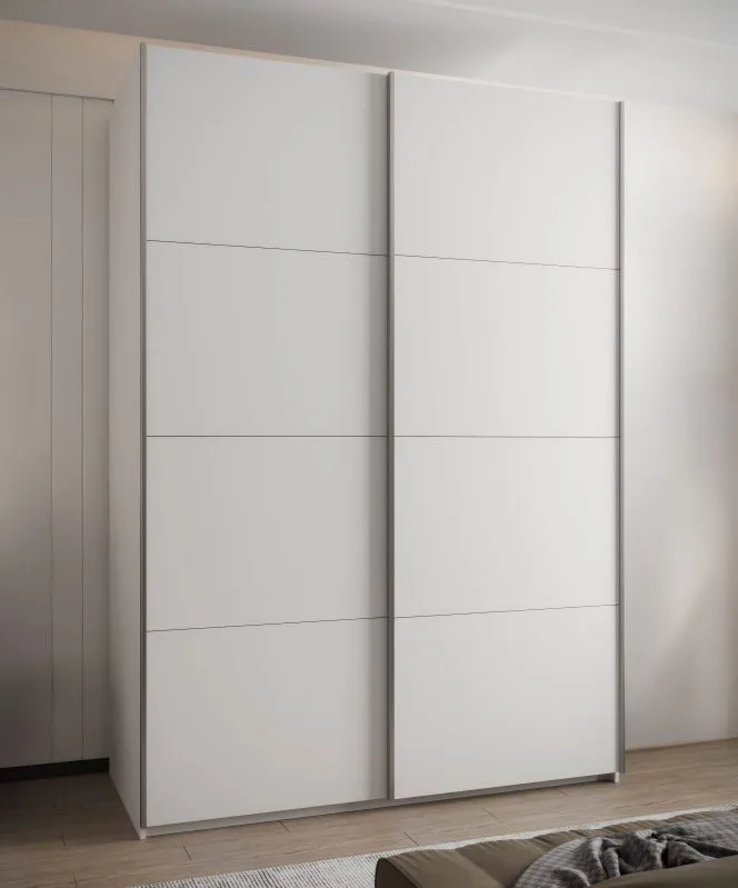 Kleiderschrank / Schiebetürenschrank | 245,5 x 180 x 64 cm | 2 Schiebetüren | 2 Kleiderstangen | 11 Fächer | 10 Einlegeböden | Soft-Close | Farbe: Weiß