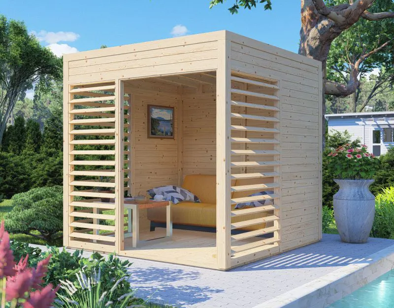 Gartenhaus Pavillon Freiburg 01 inkl. Fußboden, Naturbelassen - 19 mm Element-Pavillon, Nutzfläche: 5,2 m², Gartenlaube