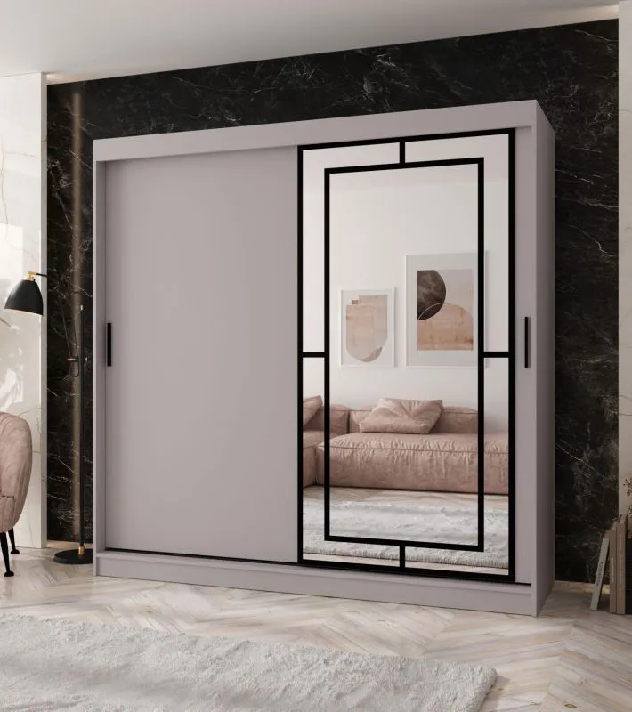 Schiebetürenschrank / Kleiderschrank | Kaschmir | 10 Fächer | 2 Kleiderstangen | 200 x 62 x 200 cm | dekorative Spiegeltür | für Schlafzimmer