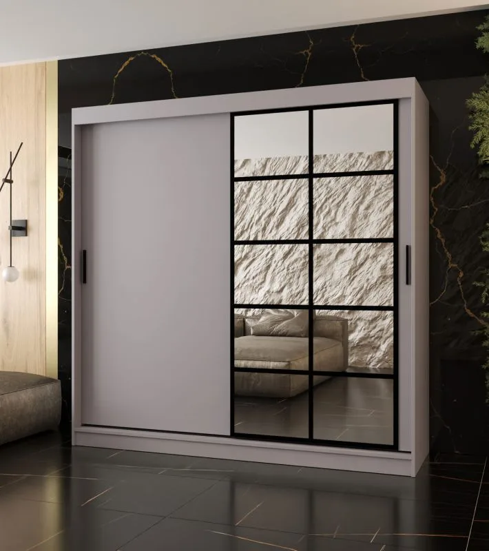 Kleiderschrank | Kaschmir | 10 Fächer | 2 Kleiderstangen | hochwertig Verarbeitet | 200 x 62 x 200 cm | Schiebetürenschrank | dekorative Spiegeltür