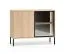 Kommode | klein | Farbe: Eiche Lindberg | 1 Glastür mit Aluminiumrahmen | 4 Fächer | inkl. LED-Beleuchtung | Push-to-open Funktion | 107 x 40 x 86 cm | Beine: Metall