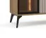 Highboard / Kommode | ABS-Kantenschutz | 102,5 x 35,5 x 123 cm | inkl. LED-Beleuchtung | Beine aus Metall | 6 Fächer | Eiche Cremona / Beige | 3 Türen