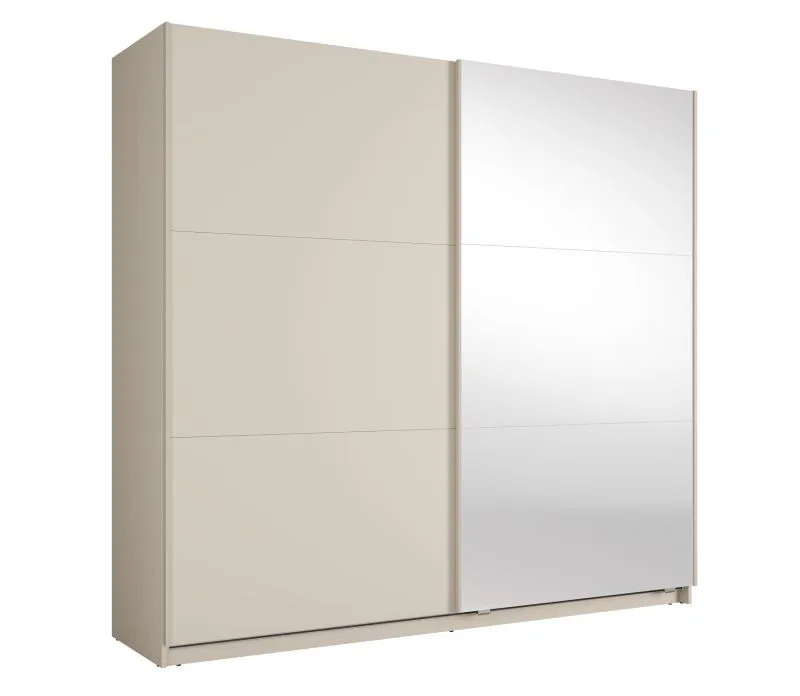 Kleiderschrank mit Spiegel | Kaschmir | 221 x 60 x 207 cm | 1 Kleiderstange | Metallgriffe | inkl. Beleuchtung | 6 Fächer | Soft-Close-System | Igoumenitsa 04