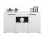 Sideboard / Kommode mit drei Türen Idos 02, Farbe: Weiß / Weiß Hochglanz / Schwarz, eine Schublade, acht Fächer, Maße: 96,5 x 173 x 41,5 cm, für Wohnzimmer