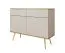 Moderne Kommode mit Push-to-open Funktion Horsham 64, Farbe: Beige, zwei Türen, ABS-Kantenschutz, vier Fächer, Beine: Gold, für Wohnzimmer