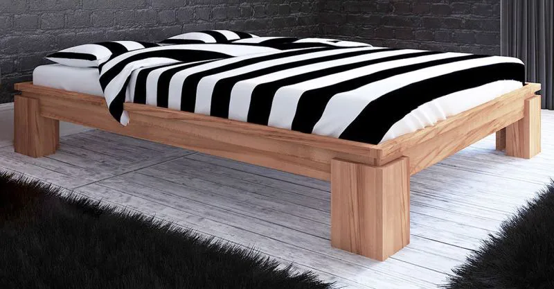 Buche-Bett massiv | 160 x 200 cm | Kernbuche | Geölt | Natur Abbildung