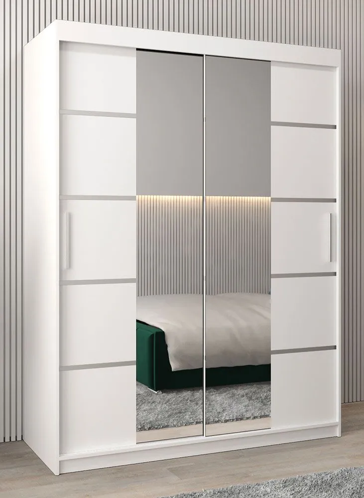Schiebetürenschrank / Kleiderschrank Jan 03D mit Spiegel, Farbe: Weiß matt