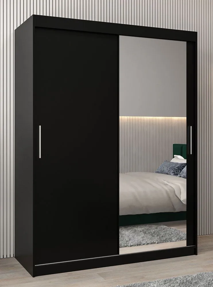Schiebetürenschrank / Kleiderschrank Bisaurin 3C mit Spiegel, Farbe: Schwarz