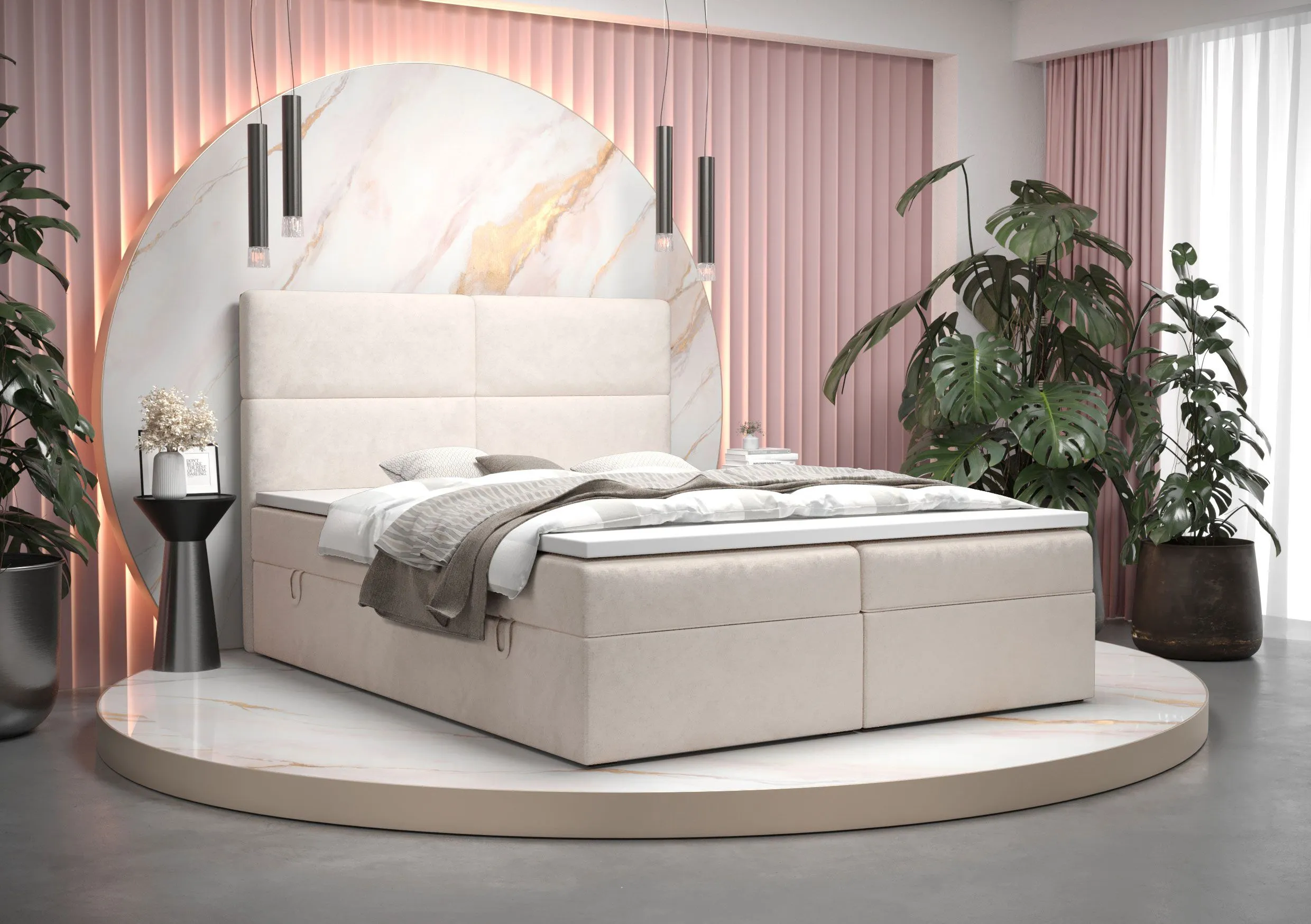 Doppelbett mit weichen Veloursstoff Pirin 41, Farbe: Beige