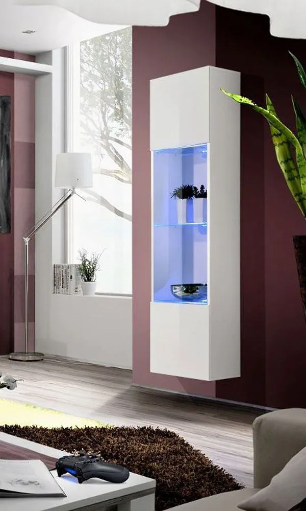 Hängevitrine mit LED-Beleuchtung Raudberg 18, Farbe: Weiß