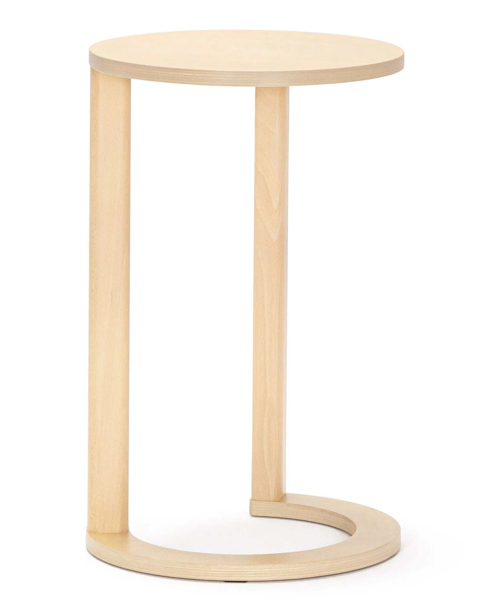 Beistelltisch | Farbe: Helle Eiche | Runder Couchtisch | schmal | Maße: 38 x 38 x 61,5 cm | Ergonomische Höhe | C-förmiges Design