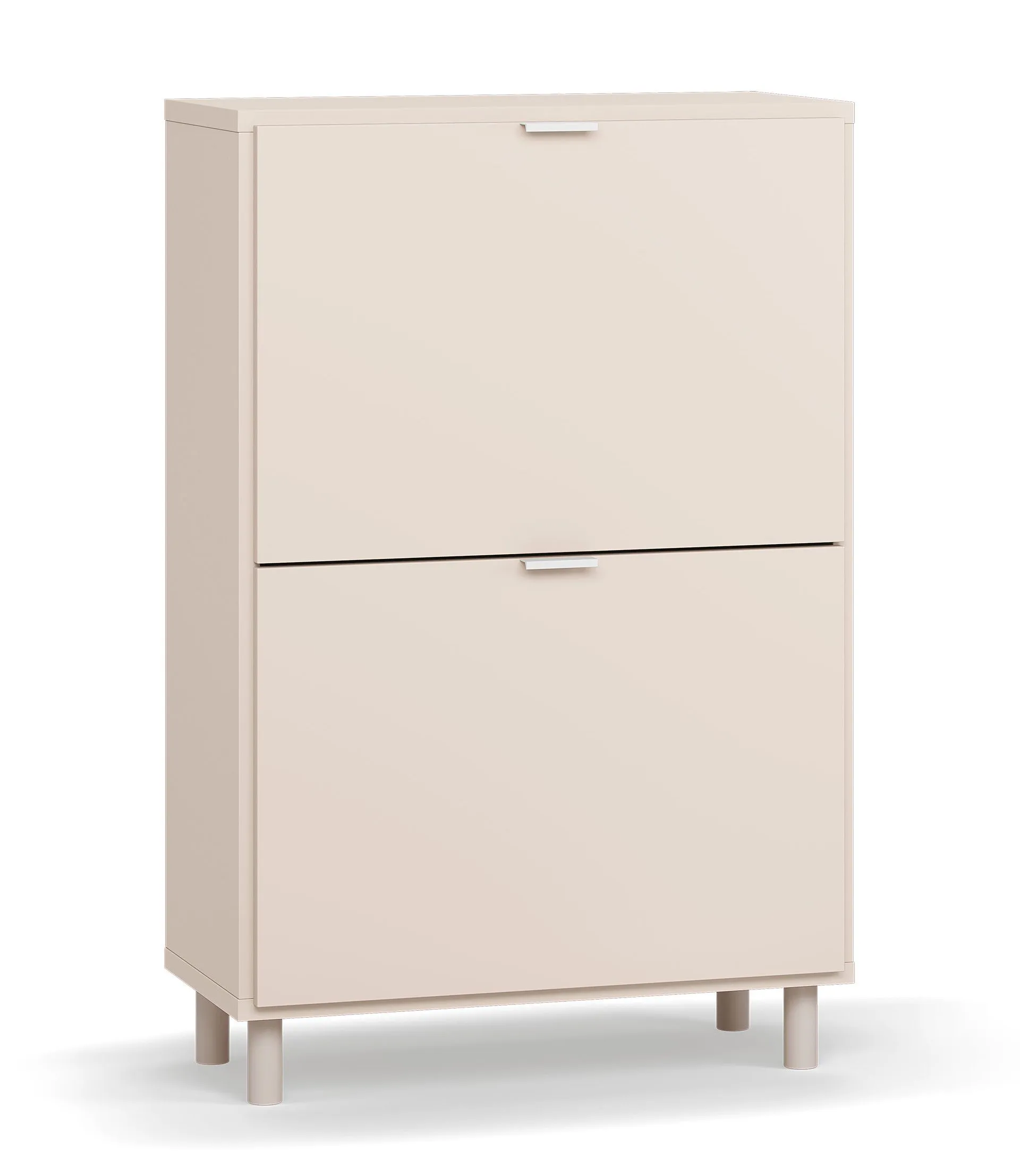 Schuhschrank | zwei Kipptüren | Farbe: Beige | 6 Fächer | Maße: 65 x 32 x 99 cm | Beine: Beige | Platz für mehrere Paar Schuhe