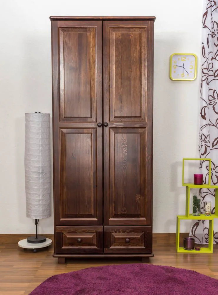 Kleiderschrank Kiefer Vollholz massiv Nussfarben 012