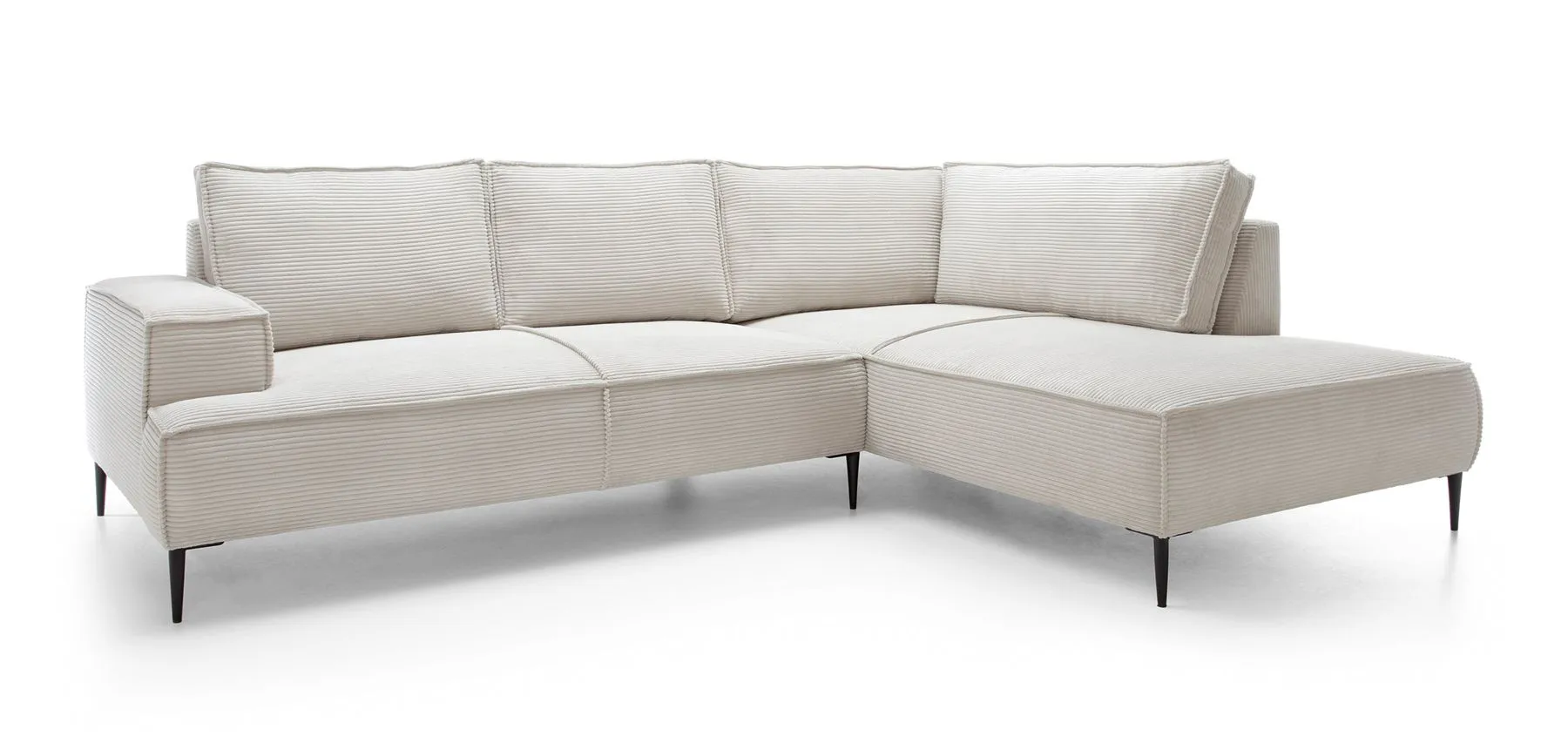 Großes Ecksofa Barlby 02 inkl. Ottomane Rechts, vier große Polster, Wohnlandschaft, Maße: 83 x 275 x 195 cm, Wellenfederung, Farbe: Beige, Cord Bezug