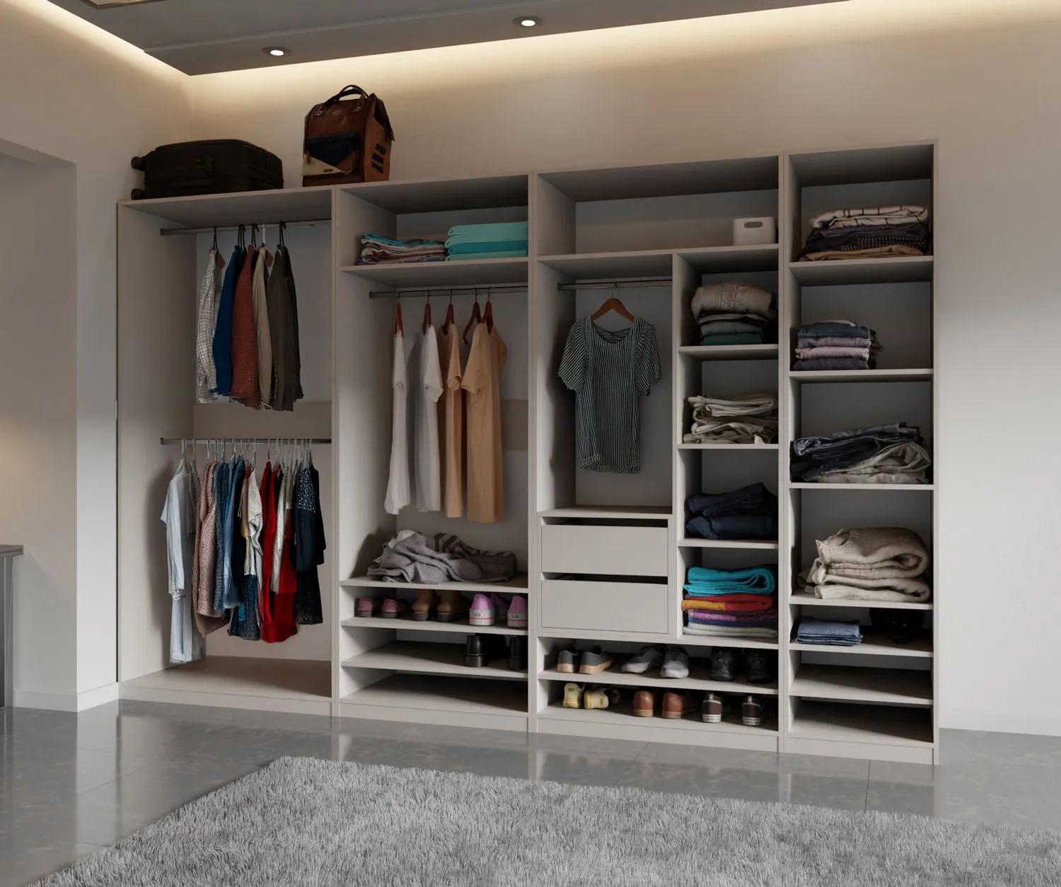 Schrankset für Ankleidezimmer - Set B Cabecao | 5-teilig | Farbe: Kaschmir | offener Kleiderschrank | 2 Schubladen | kompakt