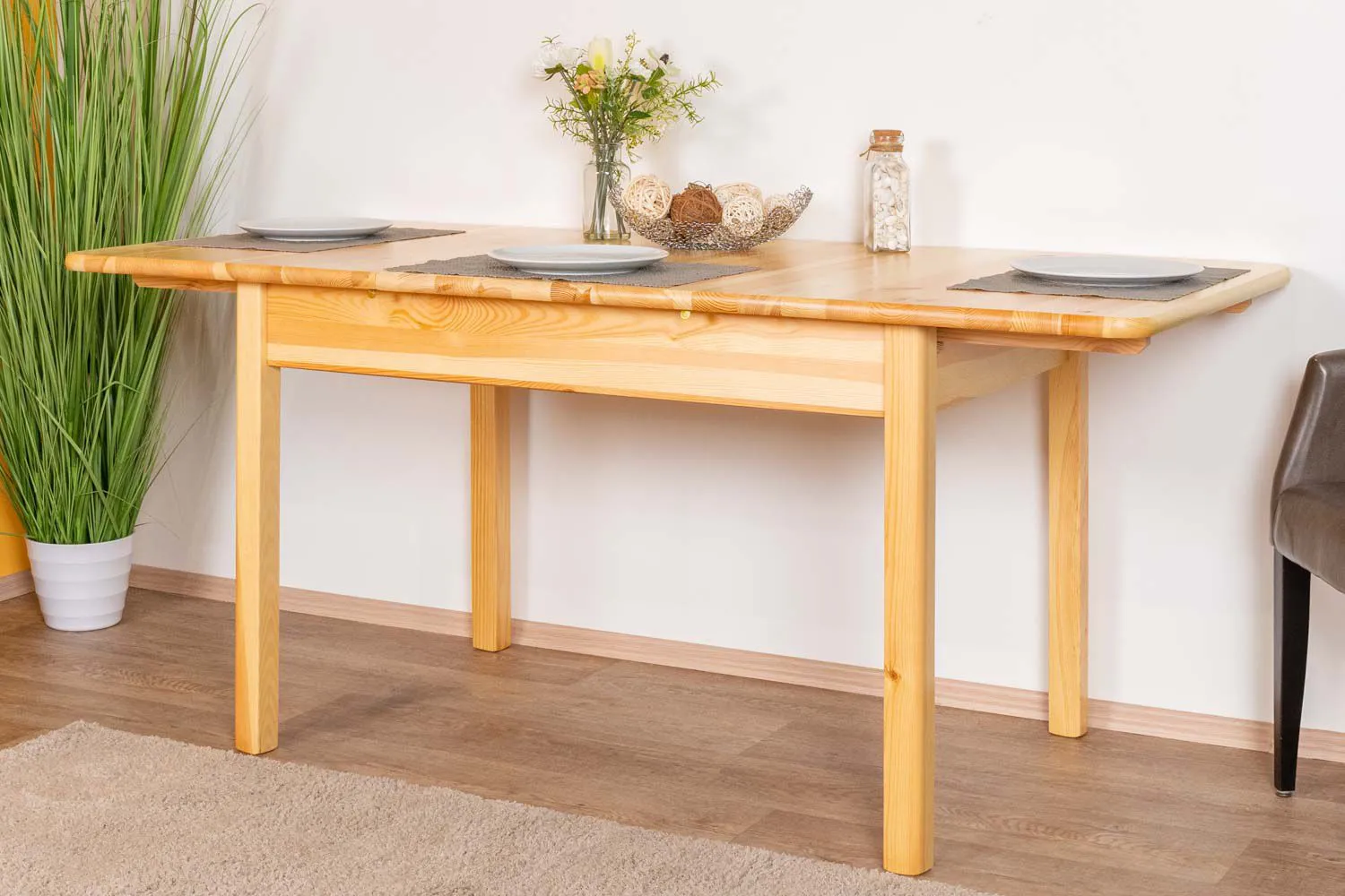 Tisch ausziehbar Kiefer massiv Vollholz natur 008 (eckig)