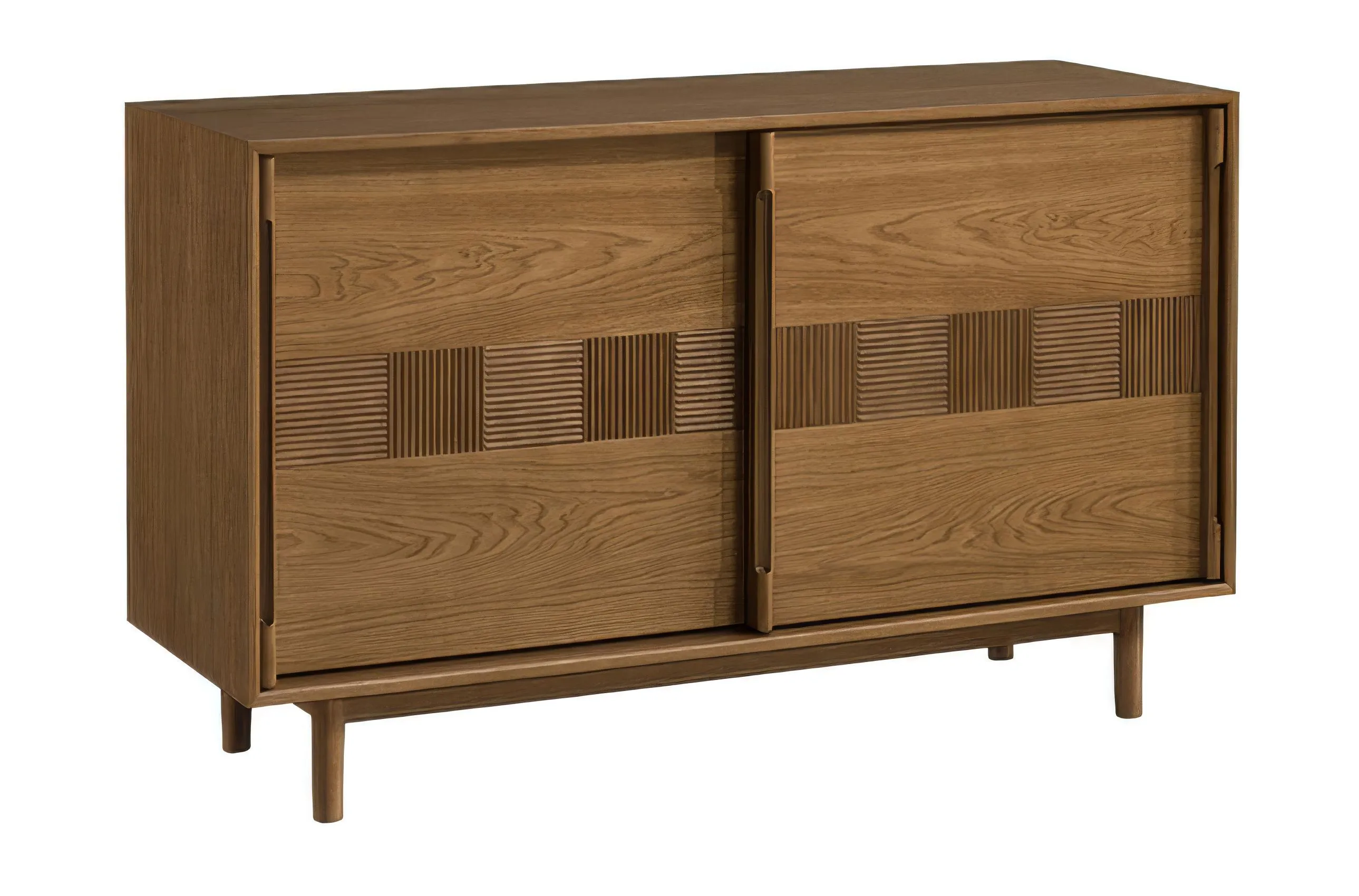 Kommode | Sideboard | Eiche Karamell | 133 x 48 x 81 cm | 2 Schiebetüren | 2 Einlegeböden | 4 Fächer | Schiebetürsystem mit Schließdämpfung