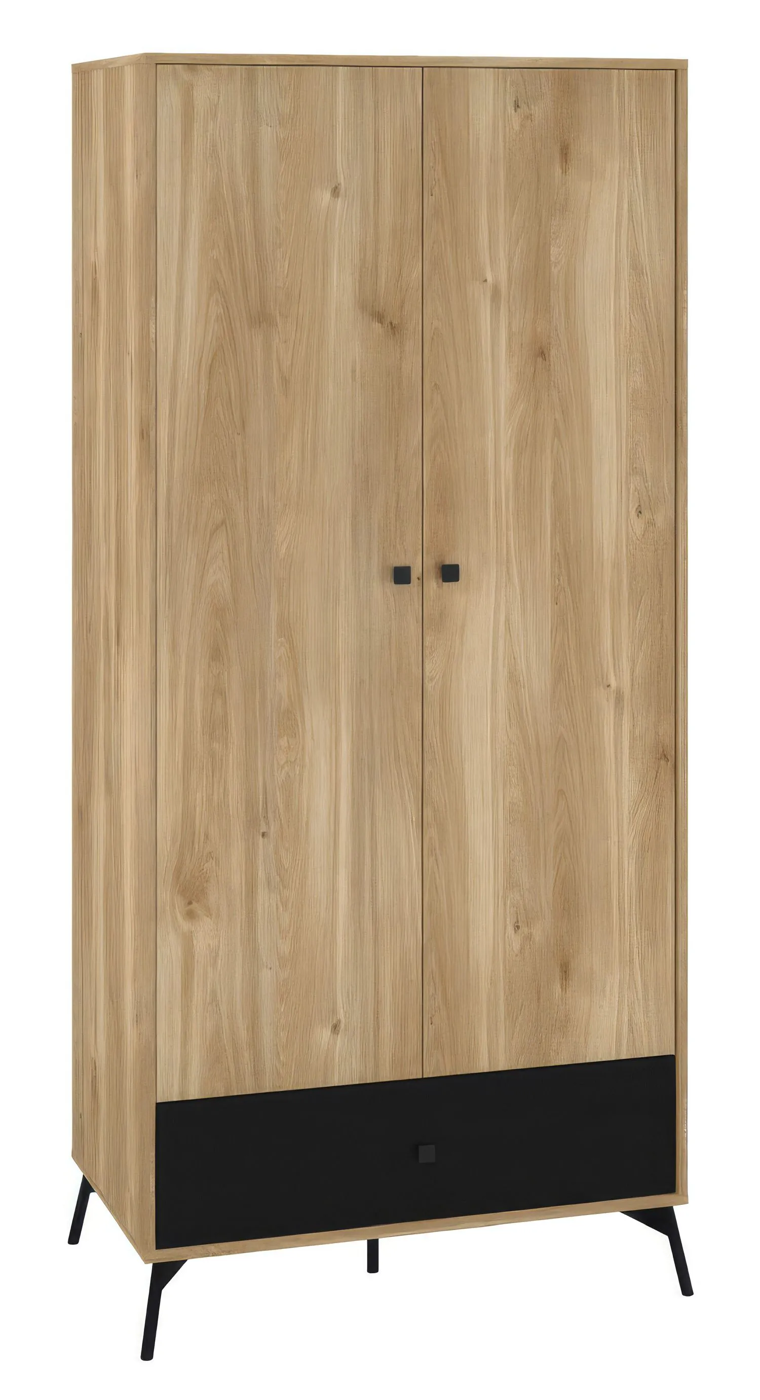Kleiderschrank mit Schublade Lincolnia 01, Farbe: Eiche / Schwarz