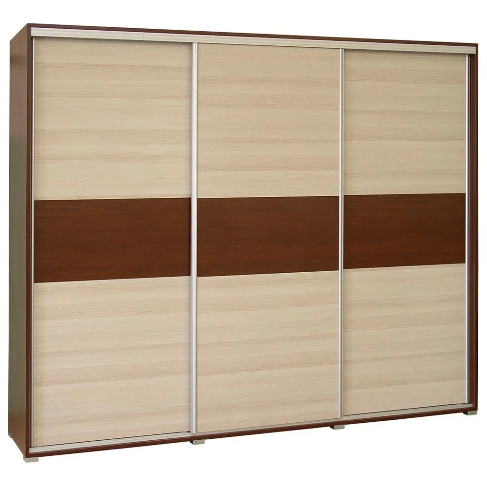240 cm breiter Kleiderschrank mit 6 Fächern und 3 Türen | Farbe: Nuss, Türen Anzahl 3, Höhe (cm) 210, Länge/Tiefe (cm) 240, Breite (cm) 60, Material Holzfaserplatte, Farbe Nuss, 240 cm breiter Kleiderschrank mit 6 Fächern und 3 Türen