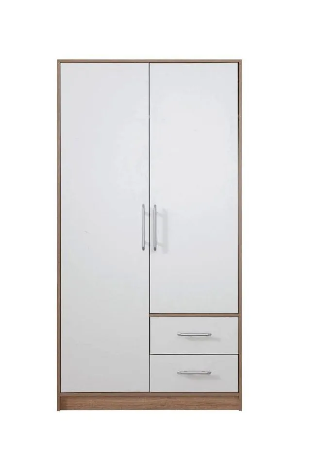 100 cm breiter Kleiderschrank mit 2 Türen, 2 Fächern und 2 Schubladen | Farbe: Weiß