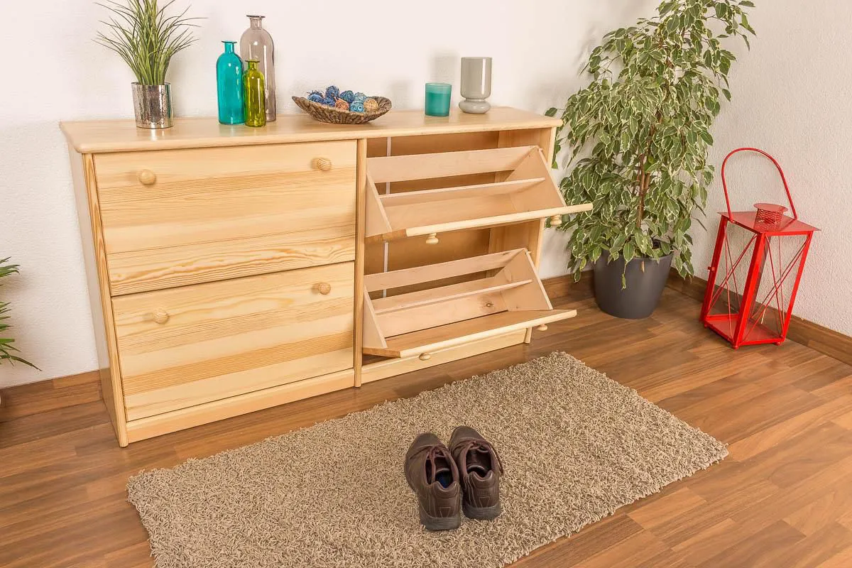 Schuhkommode Schuhschrank Kiefer Holz massiv, Farbe: Natur 80x140x29 cm, Massivholz Schuhschrank, Höhe (cm) 80, Länge/Tiefe (cm) 140, Breite (cm) 29, Massivholz, Material Kiefer massiv, Farbe Kiefer Natur, Schuhkommode Schuhschrank Kiefer Holz massiv