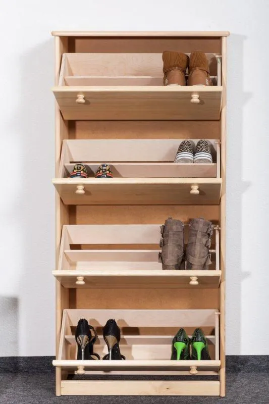 Schuhschrank Schuhkommode Holz massiv, Farbe: Natur 150x72x29 cm, für Garderobe, Vorzimmer, Flur, Höhe (cm) 150, Länge/Tiefe (cm) 72, Breite (cm) 29, Massivholz, Material Kiefer massiv, Farbe Kiefer Natur, Schuhschrank Schuhkommode Holz massiv
