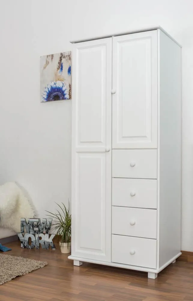 Schlafzimmer - Kleiderschrank, Kiefer Vollholz massiv weiß lackiert