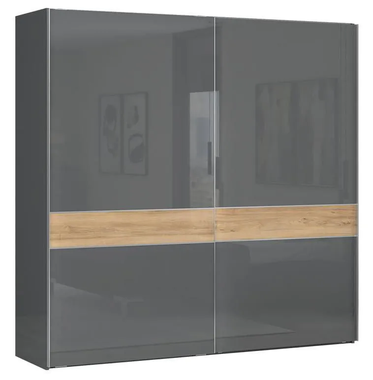 Kleiderschrank Hochglanz, Farbe: Anthrazit / Walnuss