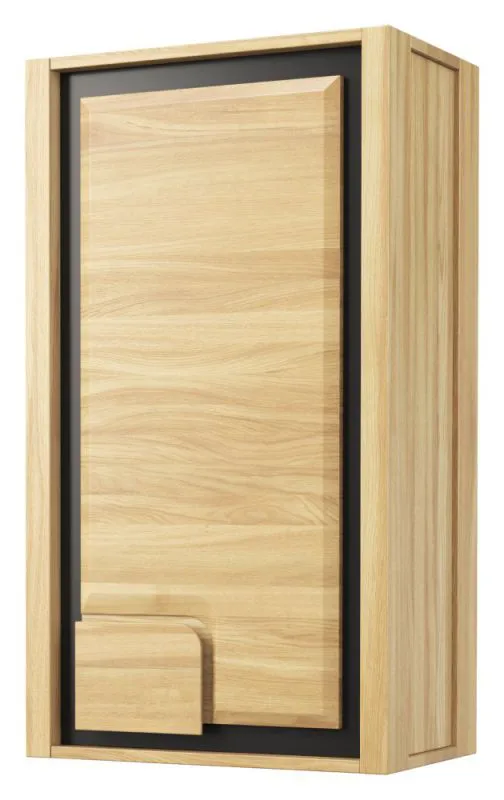 Hängeschrank Skradin 15, Farbe: Eiche / Schwarz, teilmassiv, Türanschlag Rechts - Abmessungen: 100 x 56 x 35 cm (H x B x T)