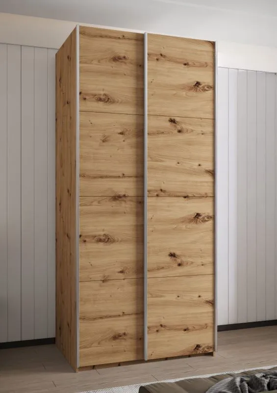 Kleiderschrank / Schiebetürenschrank | 245,5 x 110 x 64 cm | 6 Fächer | Soft-Close-Funktion | 2 Kleiderstangen | 6 Einlegeböden | Farbe: Eiche Artisan