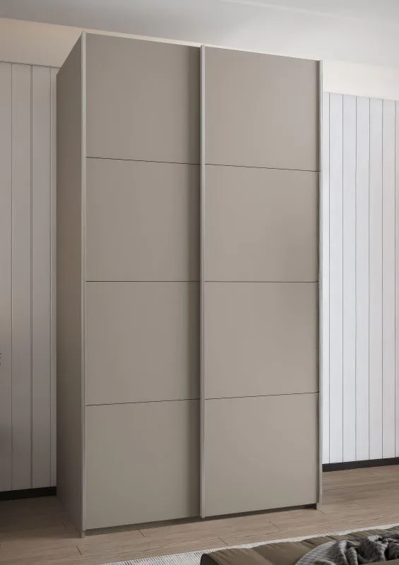 Kleiderschrank / Schiebetürenschrank | 245,5 x 130 x 64 cm | 2 Kleiderstangen | 2 Schiebetüren | 6 Einlegeböden | 6 Fächer | Farbe: Kaschmir | Soft-Core