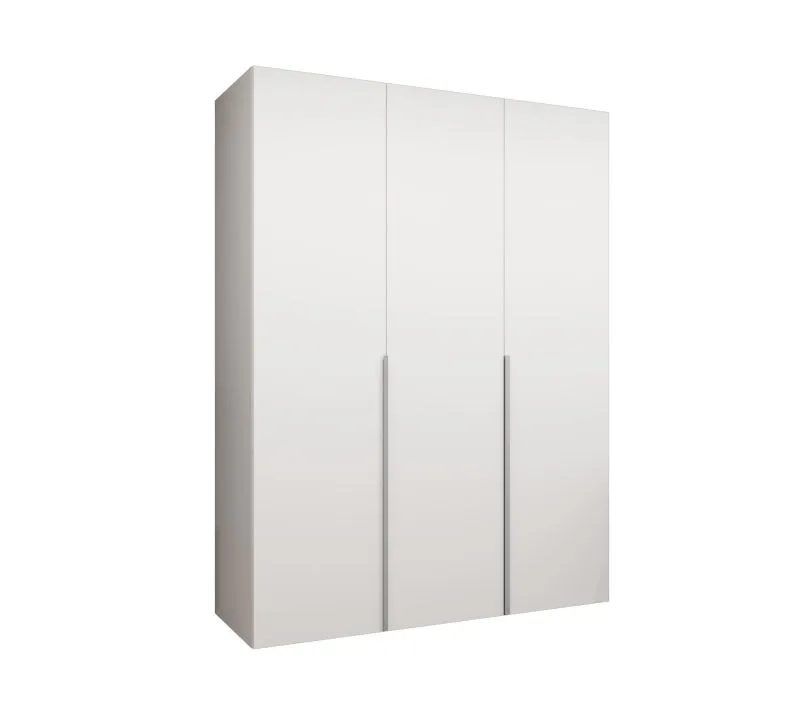 Kleiderschrank 1,5 Meter breit Eiger 15, Farbe: Weiß, Soft-Close-Funktion, Drehtürenschrank, Griffe: Kaschmir, zwei Fächer, zwei Kleiderstangen, für Schlafzimmer